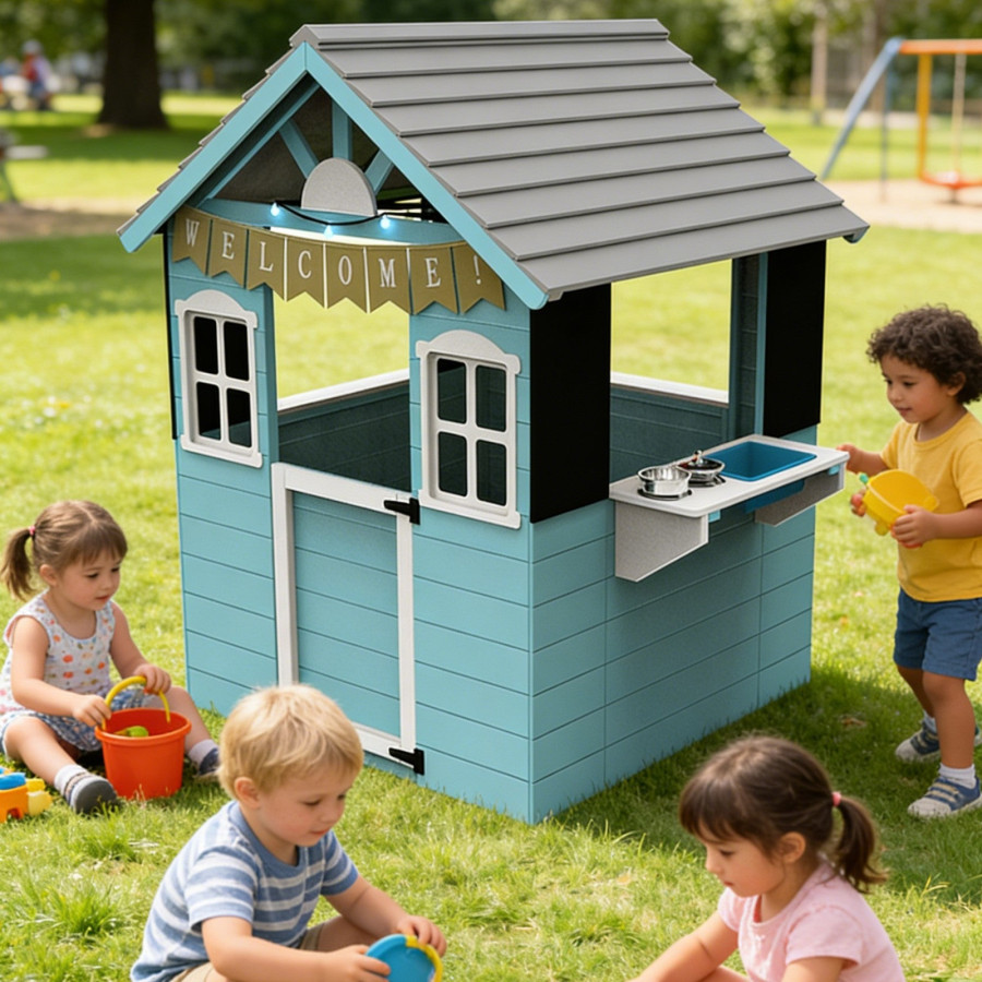 Детска дървена къща за играс кухня 110×103×137 см