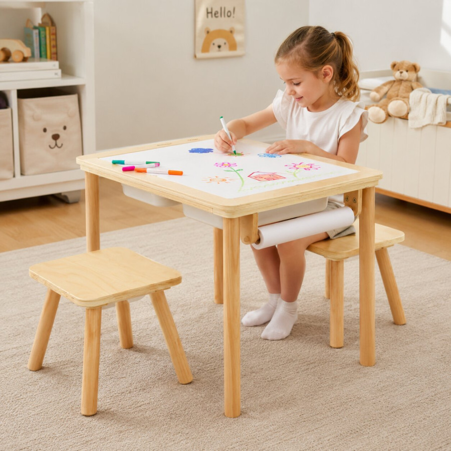 Детска дървена масичка за активна игра с 2 столчета 73x50x53.6 см