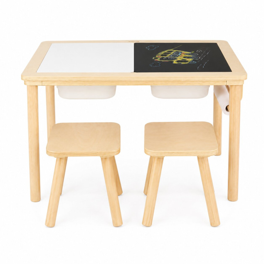 Детска дървена масичка за активна игра с 2 столчета 73x50x53.6 см