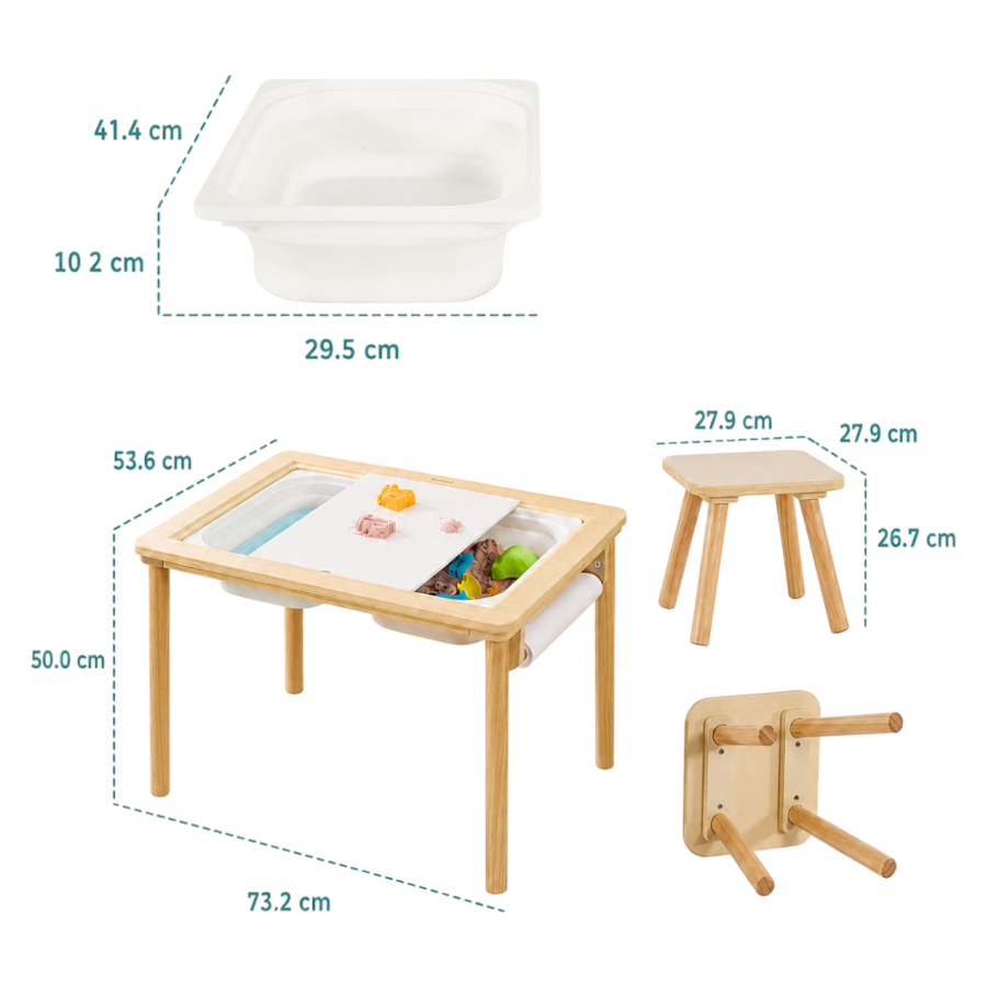Детска дървена масичка за активна игра с 2 столчета 73x50x53.6 см