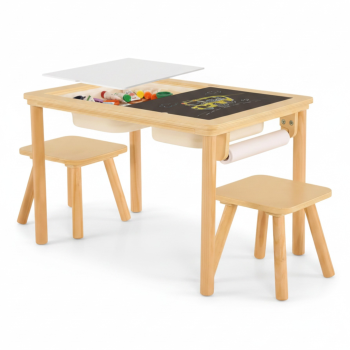 Детска дървена масичка за активна игра с 2 столчета 73x50x53.6 см