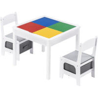 Двустранна детска маса с 2 столчета от дърво White/Grey