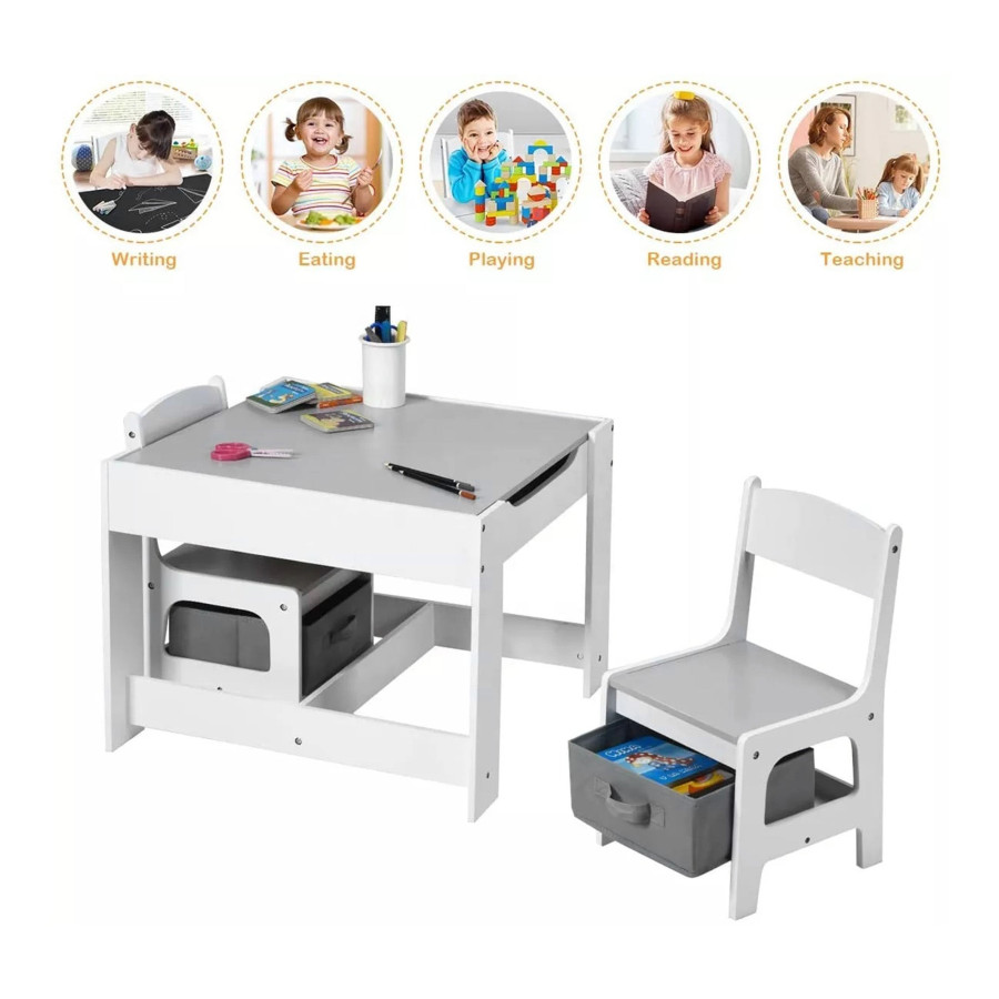 Двустранна детска маса със столчета 2 в 1 White/Grey