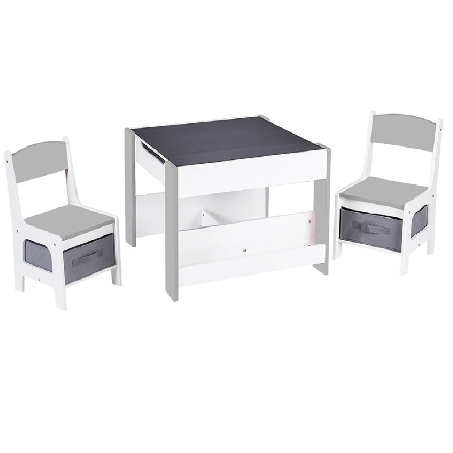 Двустранна детска маса със столчета 2 в 1 White/Grey