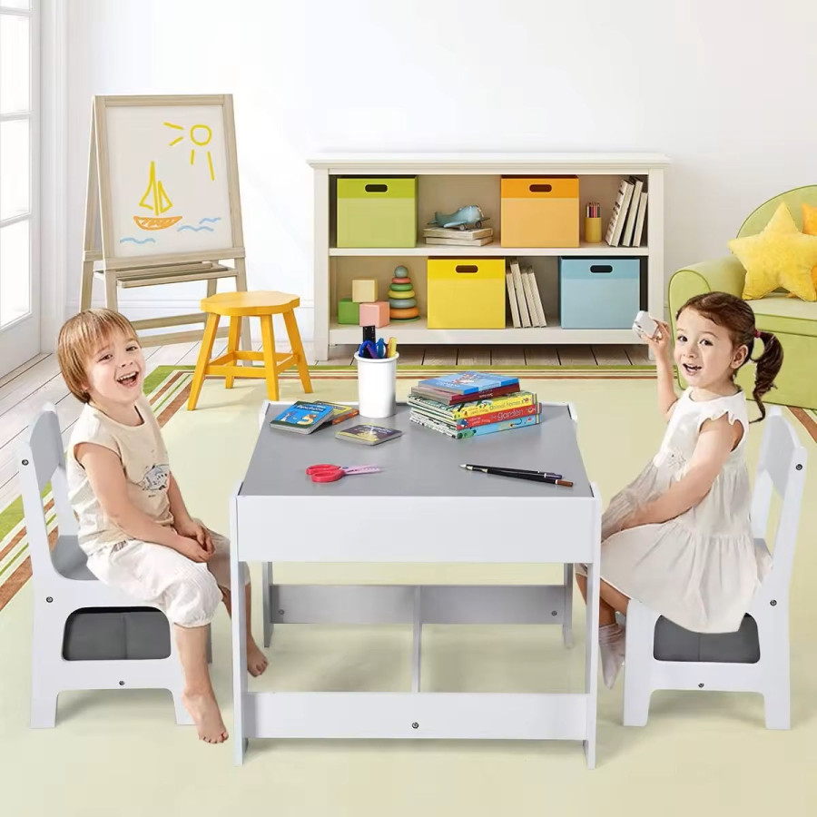 Двустранна детска маса със столчета 2 в 1 White/Grey