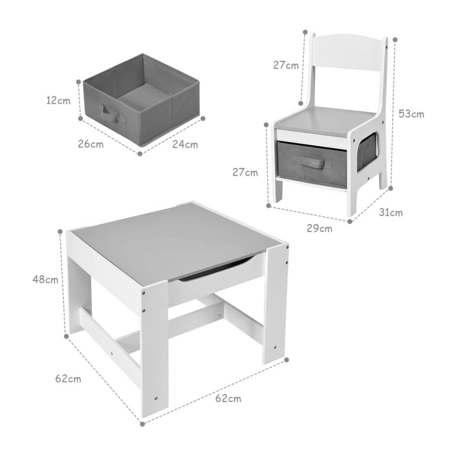 Двустранна детска маса със столчета 2 в 1 White/Grey
