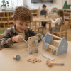 Детска дървена кутия с инструменти 22 части синя 22x13x14 см