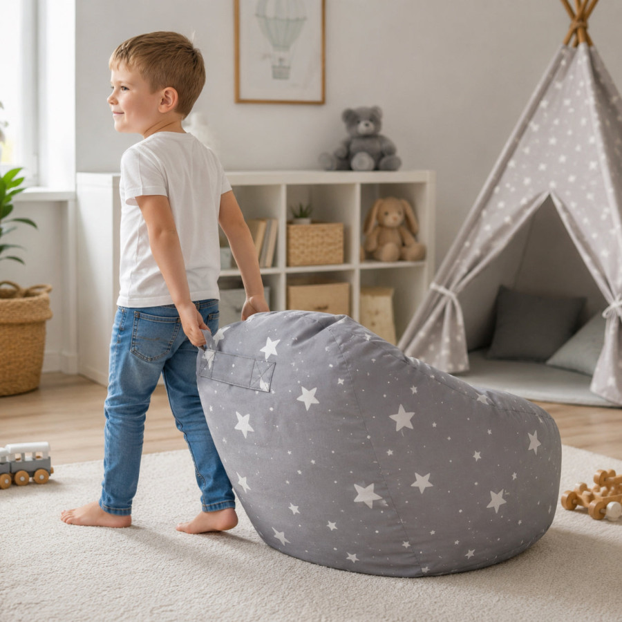 Детски пуф барбарон Little Stars сив 100% памук 55x44x55 см