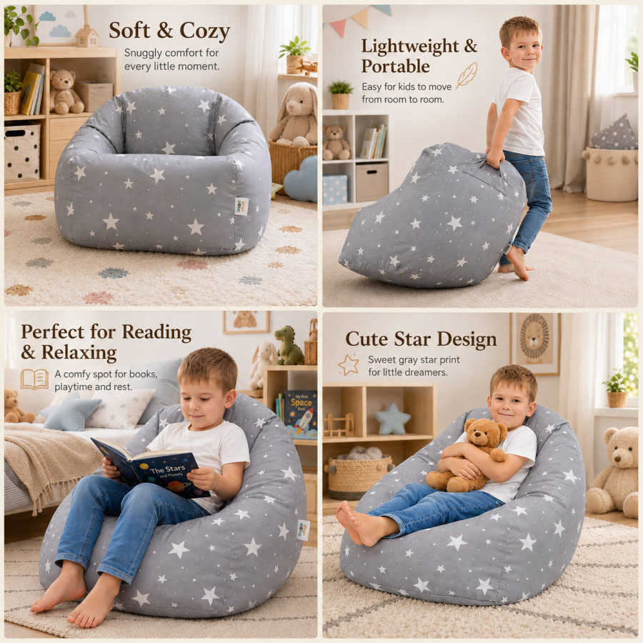 Детски пуф барбарон Little Stars сив 100% памук 55x44x55 см