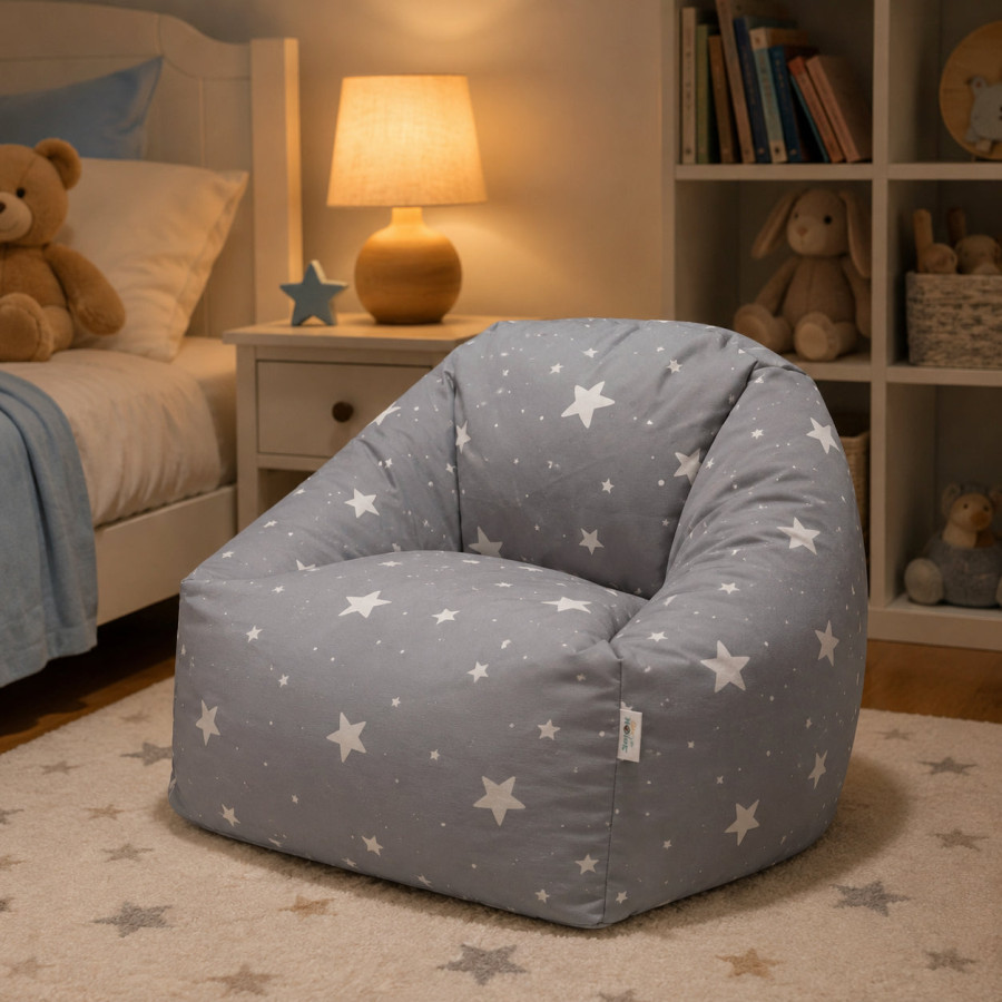 Детски пуф барбарон Little Stars сив 100% памук 55x44x55 см
