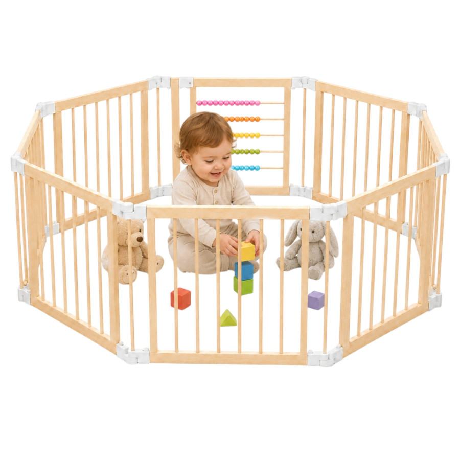 Детска дървена кошара за игра с вратичка и защитно заключване 140x140x61 см