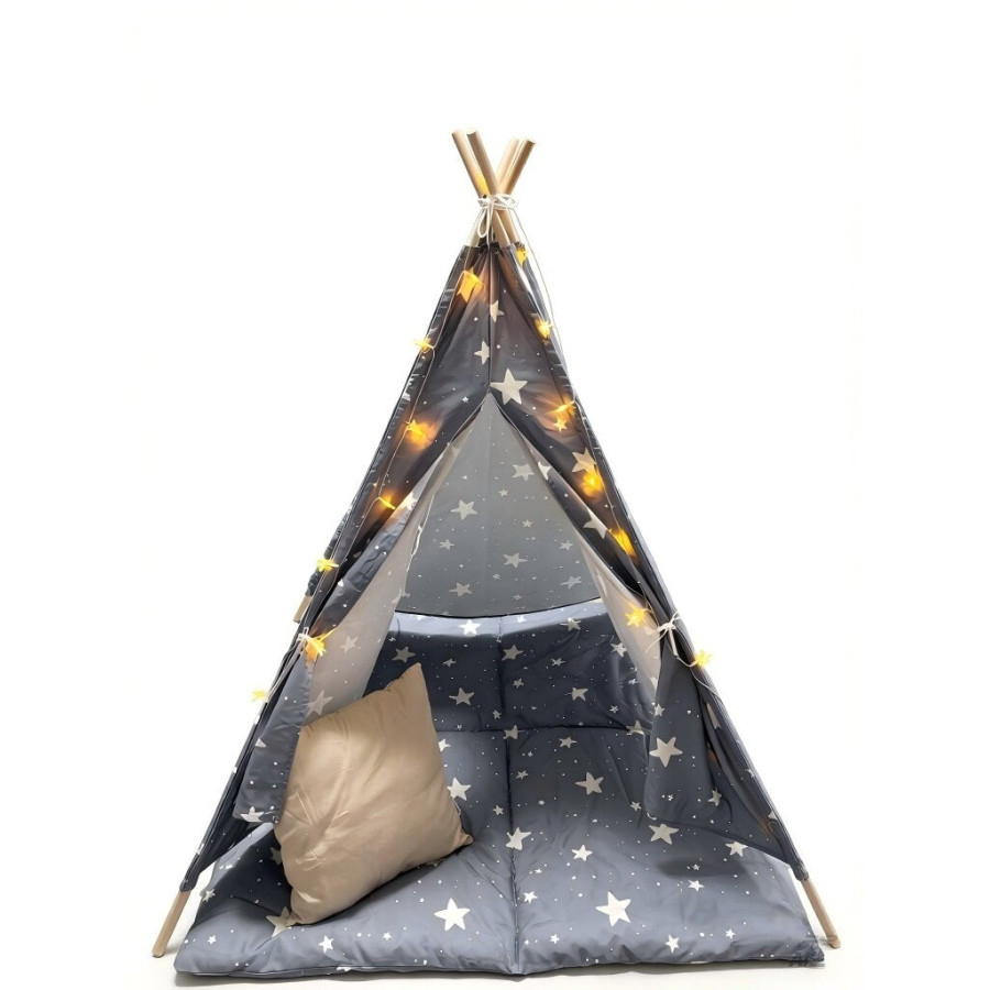 Детска палатка Little Stars сива със звезди 120x120x160 см