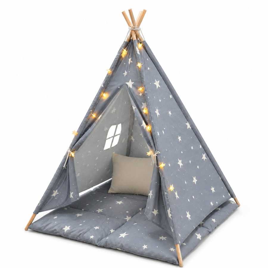 Детска палатка Little Stars сива със звезди 120x120x160 см