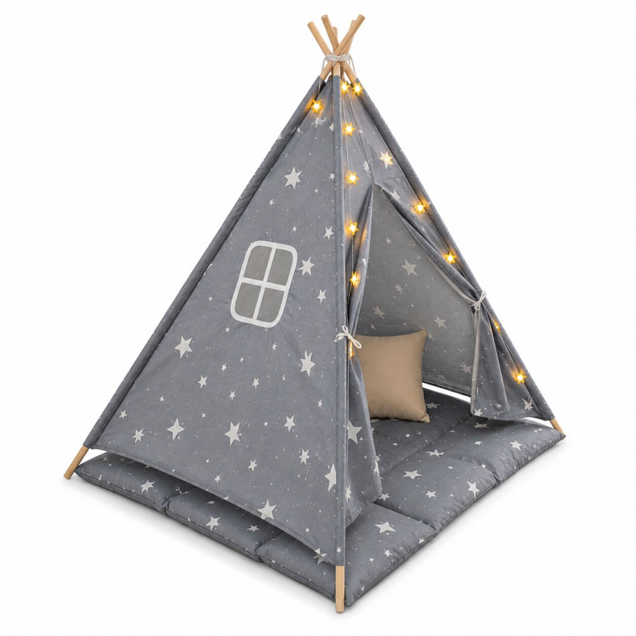 Детска палатка Little Stars сива със звезди 120x120x160 см