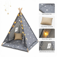 Детска палатка Little Stars сива със звезди 120x120x160 см