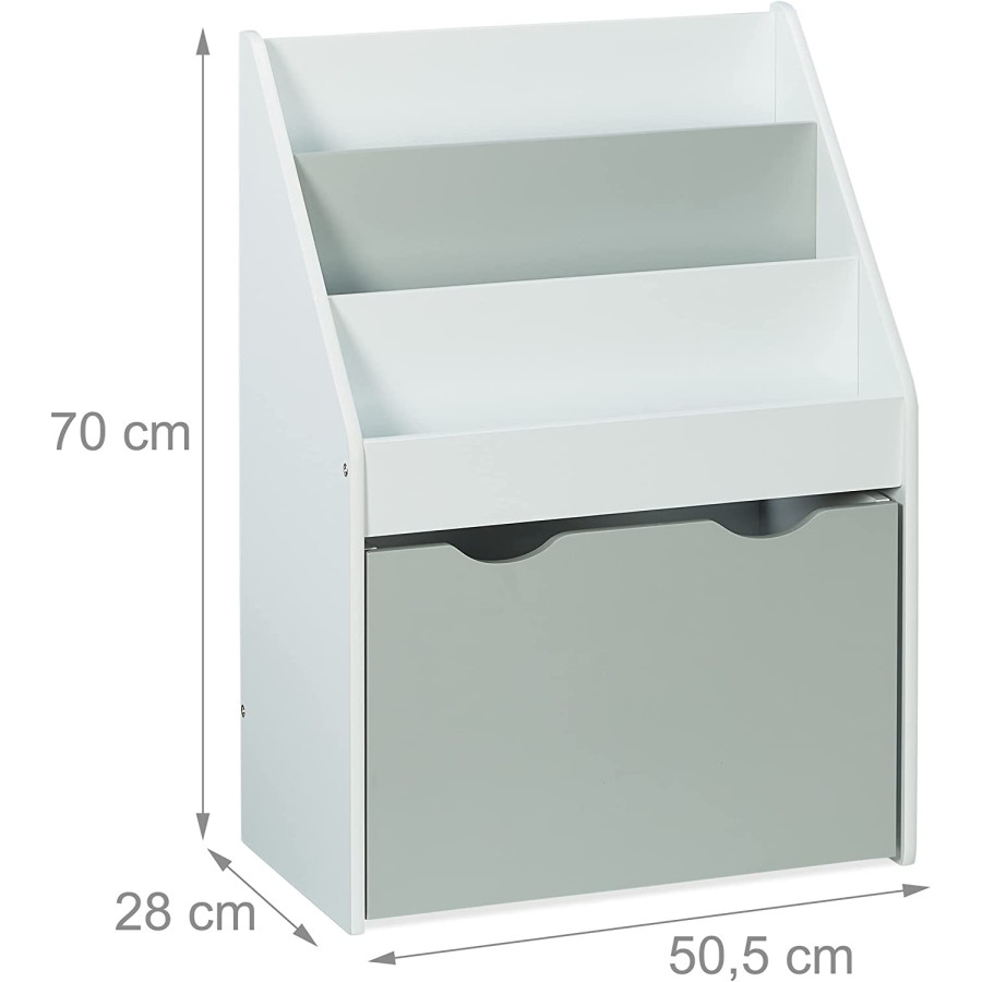 Дървен органайзер с етажерка и ракла на колелца бяло и сиво