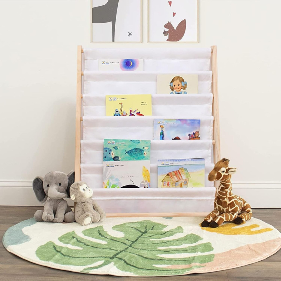 Детска дървена етажерка за книги с 6 рафта