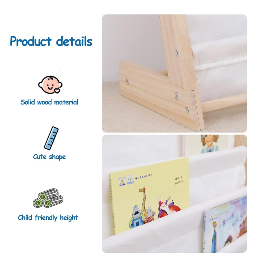 Детска дървена етажерка за книги с 6 рафта