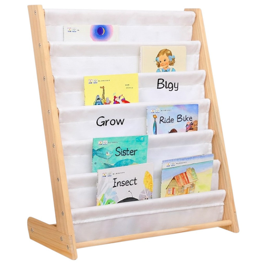 Детска дървена етажерка за книги с 6 рафта