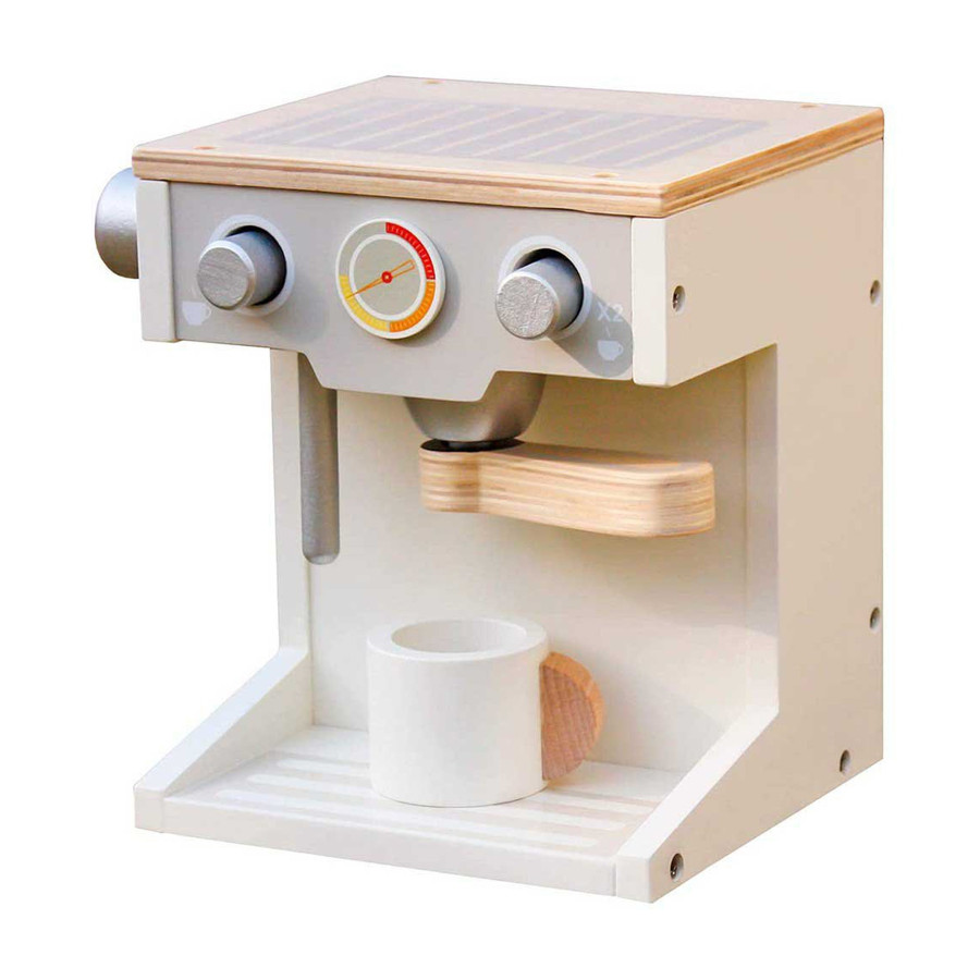 Детска дървена кафемашина за Espresso с чашка бяло и сиво