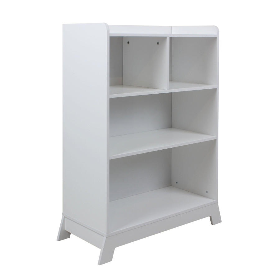 Дървена секция за съхранение на книжки и играчки 4 нива бяла