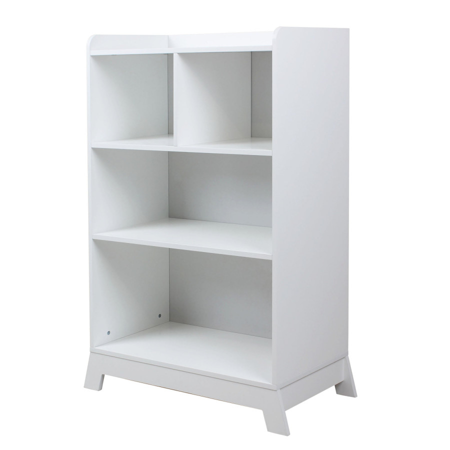 Дървена секция за съхранение на книжки и играчки 4 нива бяла