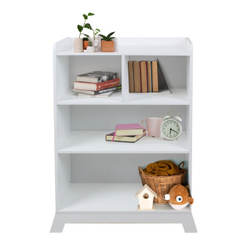 Дървена секция за съхранение на книжки и играчки 4 нива бяла