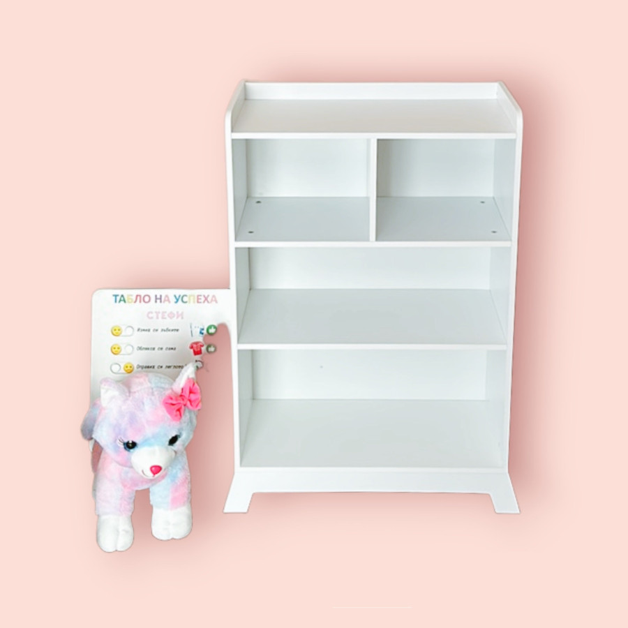 Дървена секция за съхранение на книжки и играчки 4 нива бяла
