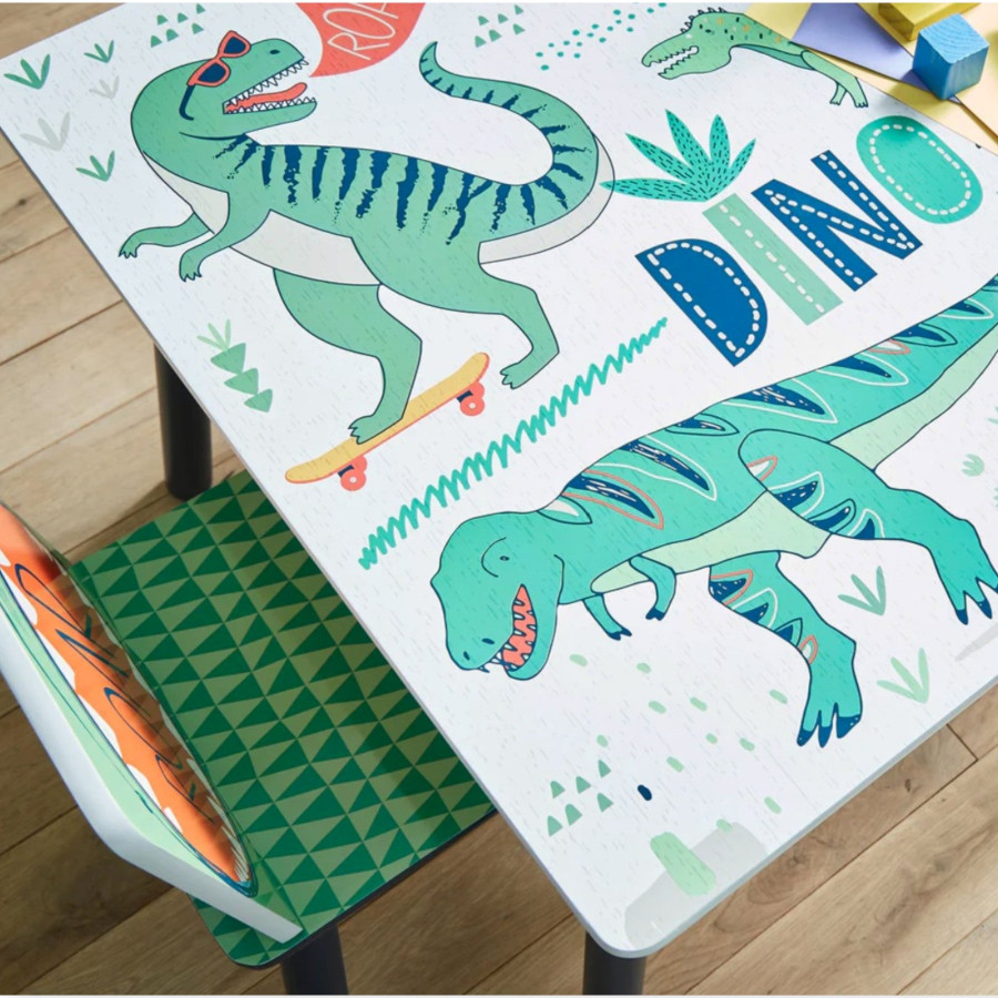 Дървена детска маса със столчета за рисуване, игра, хранене DINOSAUR