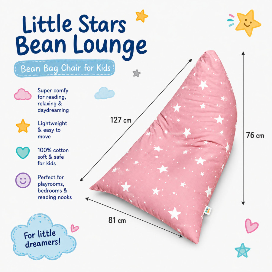 Детски пуф лежанка розов барбарон Little Star със звезди 100% памук 127x81x76 см