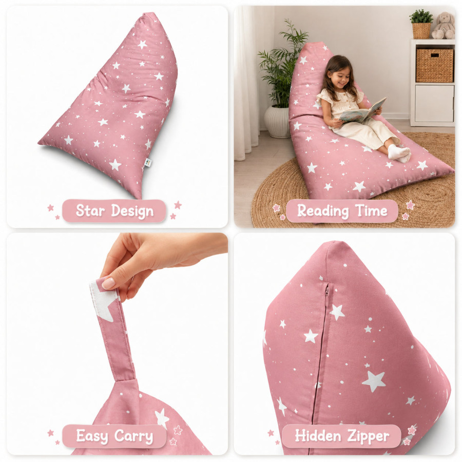 Детски пуф лежанка розов барбарон Little Star със звезди 100% памук 127x81x76 см