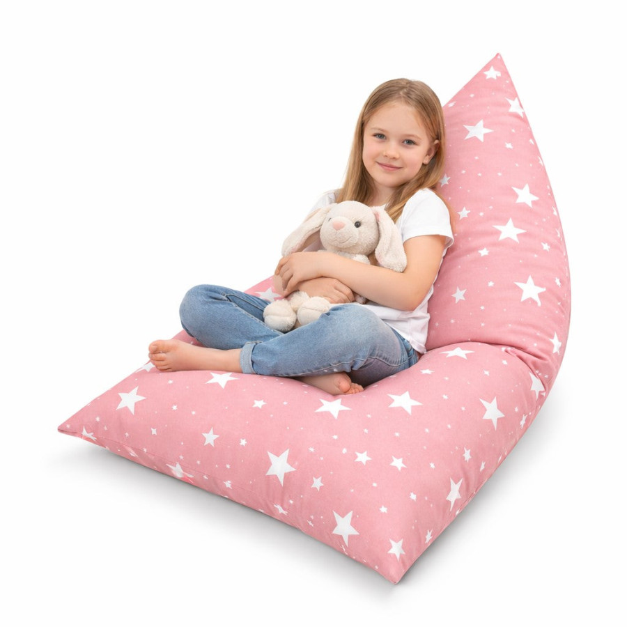 Детски пуф лежанка розов барбарон Little Star със звезди 100% памук 127x81x76 см