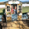 Детска дървена къща за двора бяло и синьо 205х119х140 см