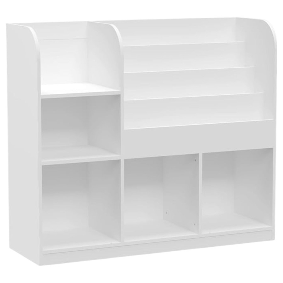 Дървена етажерка с рафтове и с 3 текстилни кутии бяла