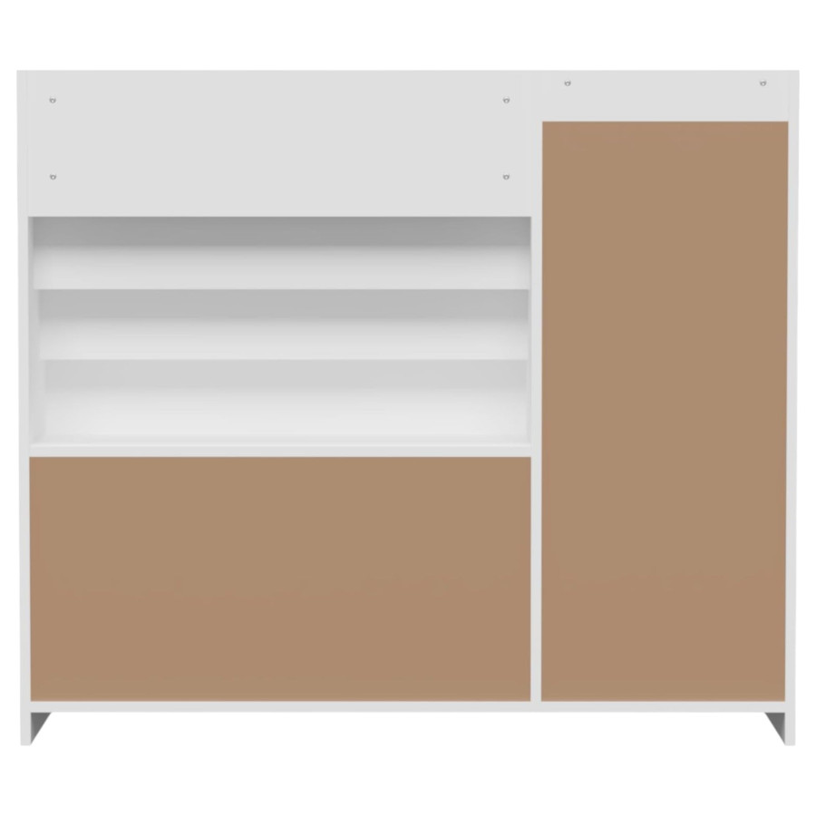 Дървена етажерка с рафтове и с 3 текстилни кутии бяла