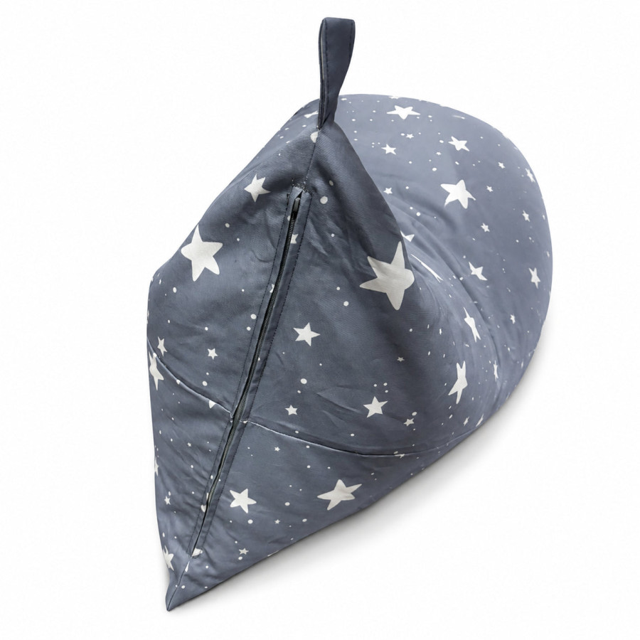 Детски пуф лежанка Little Stars сив барбарон със звезди от 100% памук 127x81x76 см