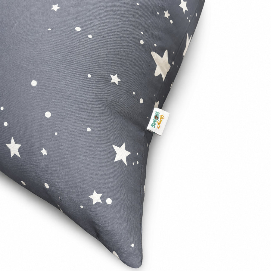 Детски пуф лежанка Little Stars сив барбарон със звезди от 100% памук 127x81x76 см