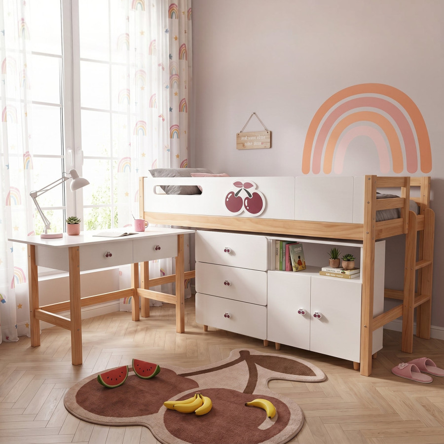 Детско легло Cherry с бюро, скрин и шкаф 90x200 см