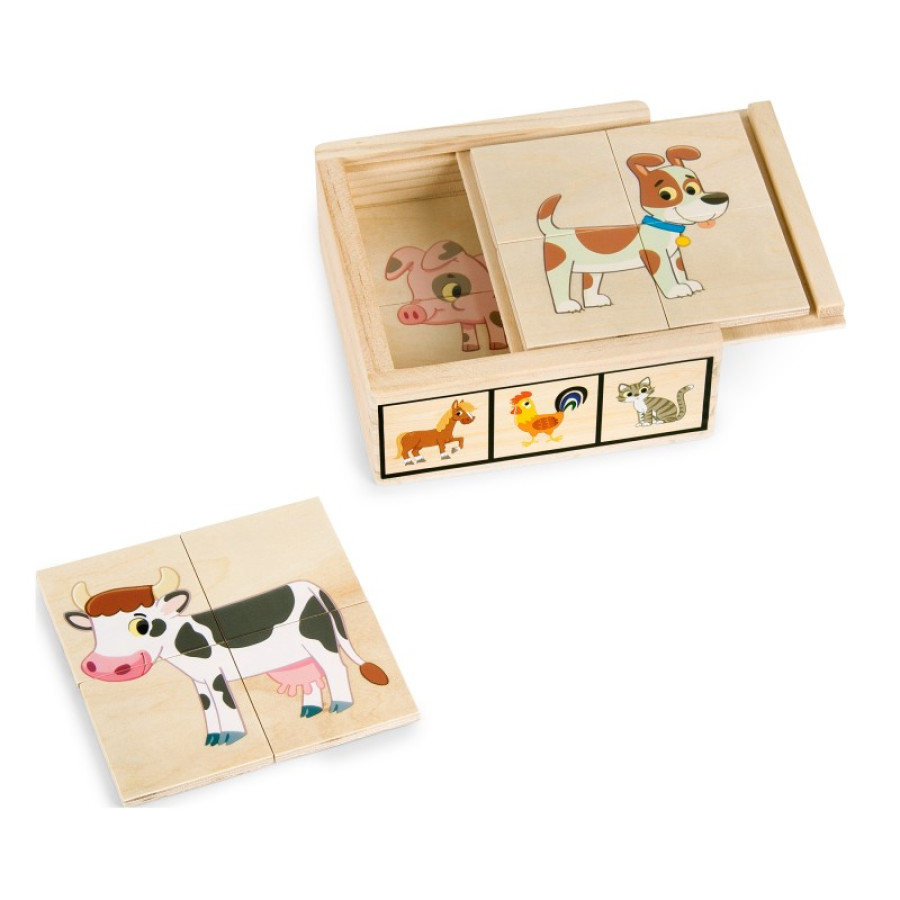 Дървени пъзели Ферма в кутия 6 броя