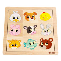 Дървенa игра Животни и емоции - 9 мини пъзела (2+ години)
