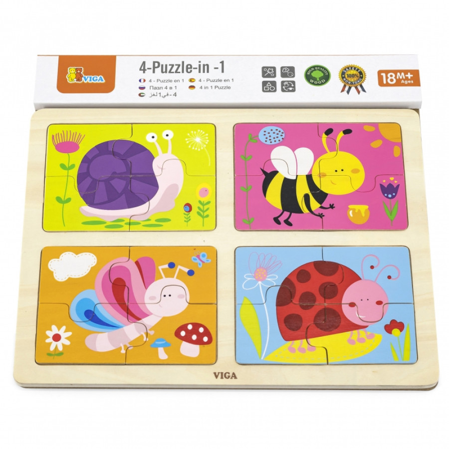 Комплект дървени пъзели Полски животни 12м+