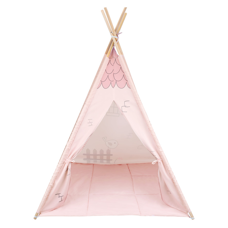 Дървена палатка за игра с мека подложка - Pink House
