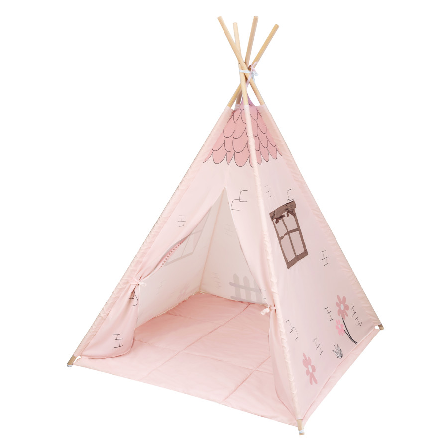 Дървена палатка за игра с мека подложка - Pink House