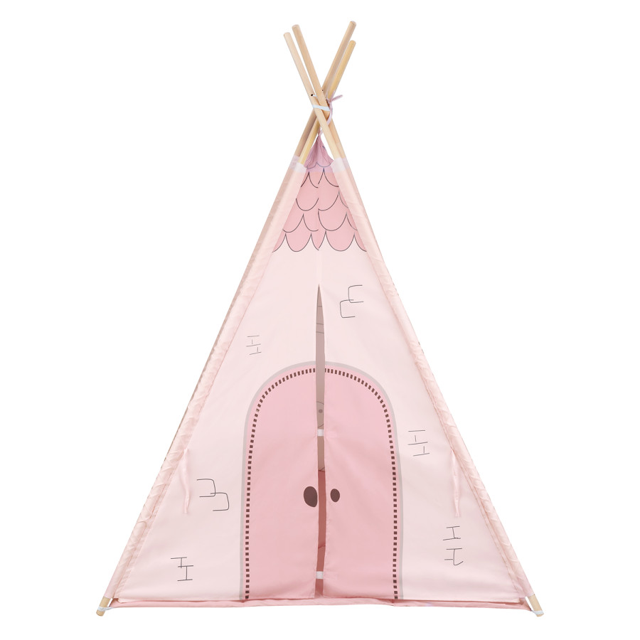 Дървена палатка за игра с мека подложка - Pink House