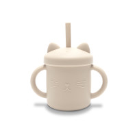 Силиконова чаша дръжки със сламкa Natural Beige