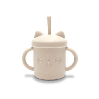 Силиконова чаша дръжки със сламкa Natural Beige
