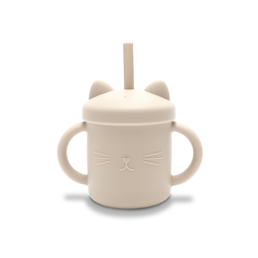 Силиконова чаша дръжки със сламкa Natural Beige