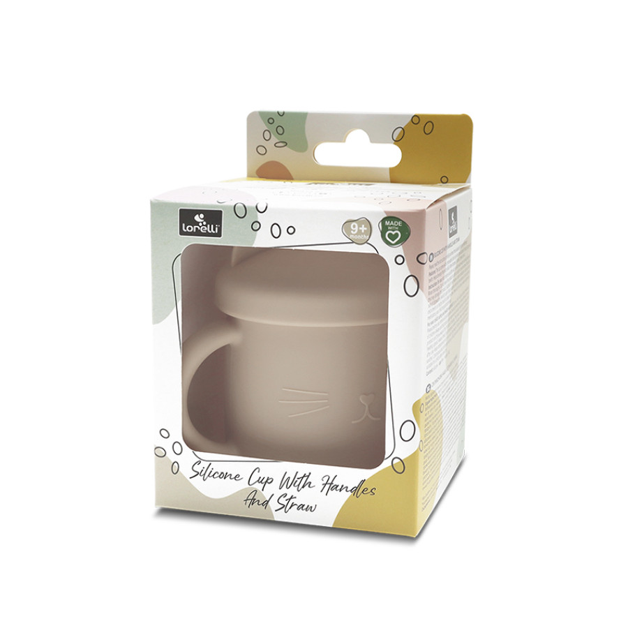 Силиконова чаша дръжки със сламкa Natural Beige