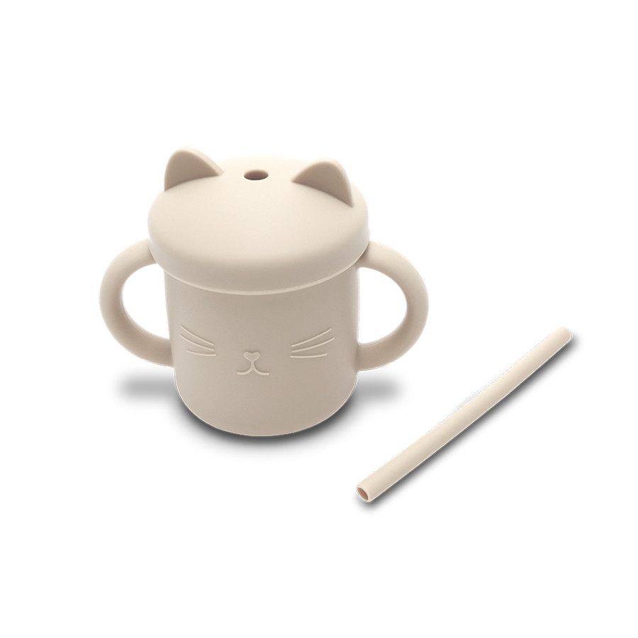 Силиконова чаша дръжки със сламкa Natural Beige