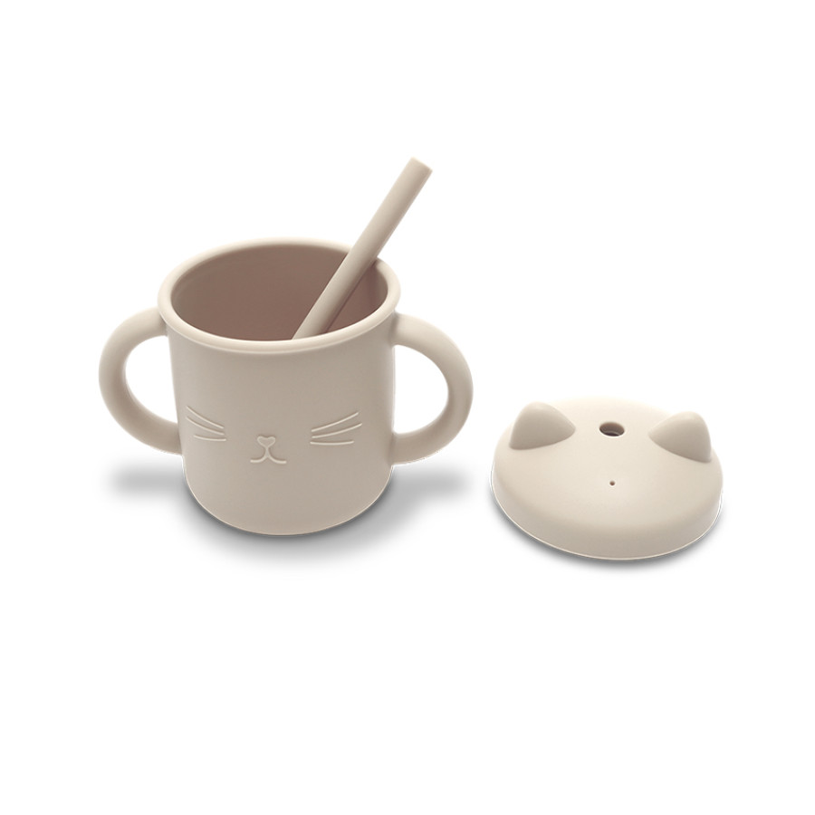 Силиконова чаша дръжки със сламкa Natural Beige